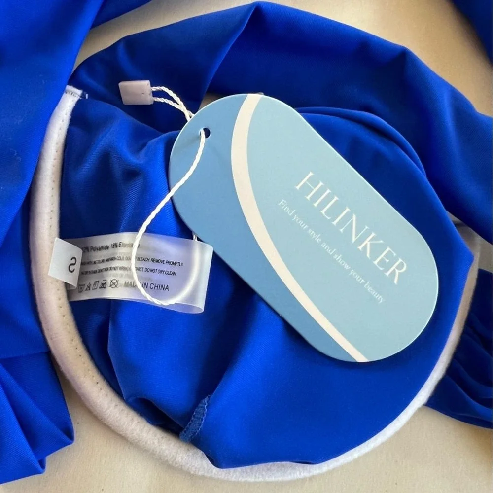 Hilinker Ruched Bikini Size S Blue Criss Cross Back High Cut‎ 2 Pc Swimsuit NWT